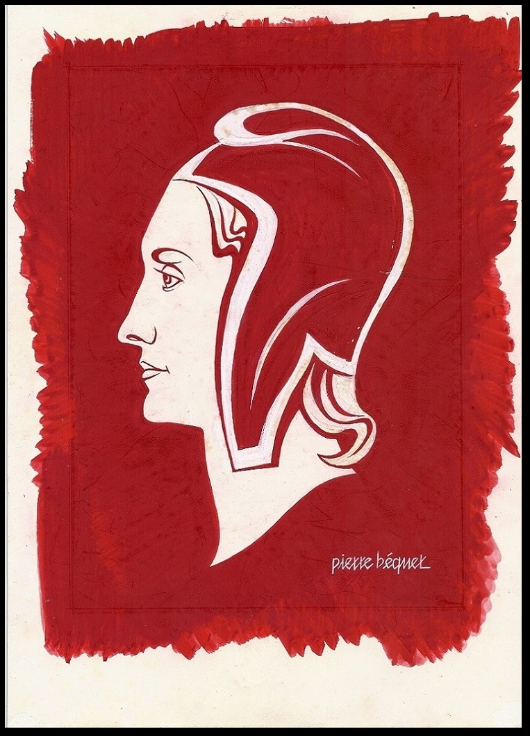 étude du profil de la future Marianne de Béquet en gouache rouge sur carton